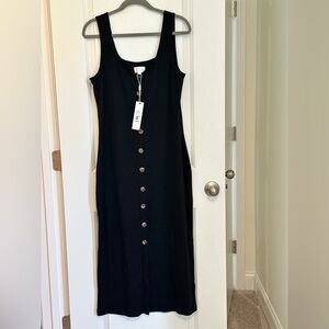 Every Black Buttoned Ribbed Mid Length Dress Size XL